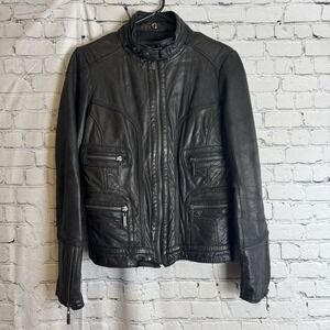 AQUA Bloomingdale's Moto Biker Leather Jacket Black Buttery Soft Size‎ MEDIUM